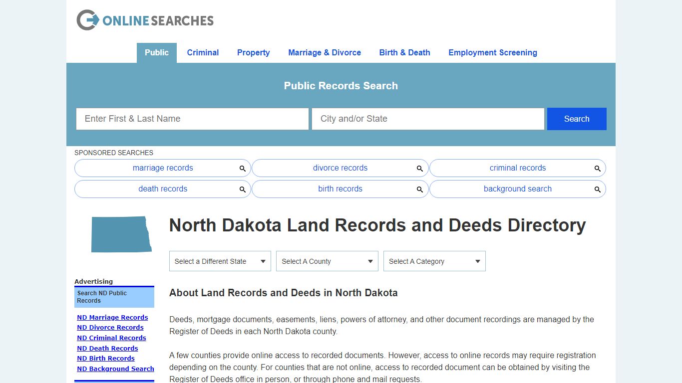 North Dakota Land Records and Deeds Search Directory